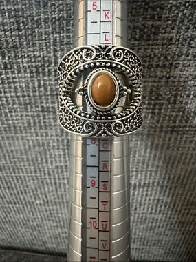 paparazzi Silver-Tone Filigree Ring with Amber Cabochon Bundle for discounts
